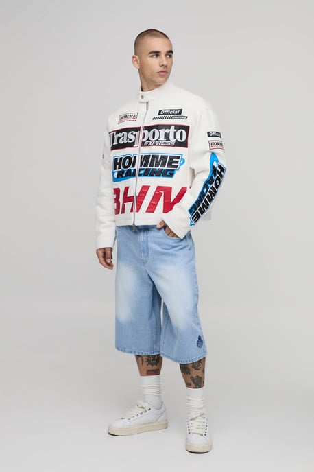 Boxy Fit Twill Applique Moto Jacket - Image 4