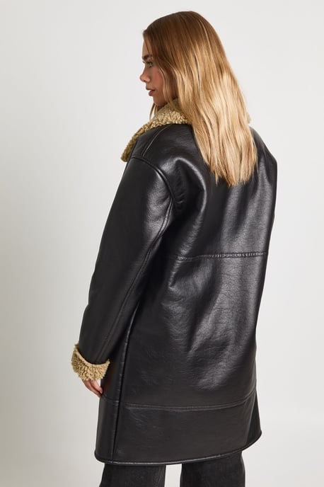 PU Longline Fur Trim Aviator Jacket - Image 2