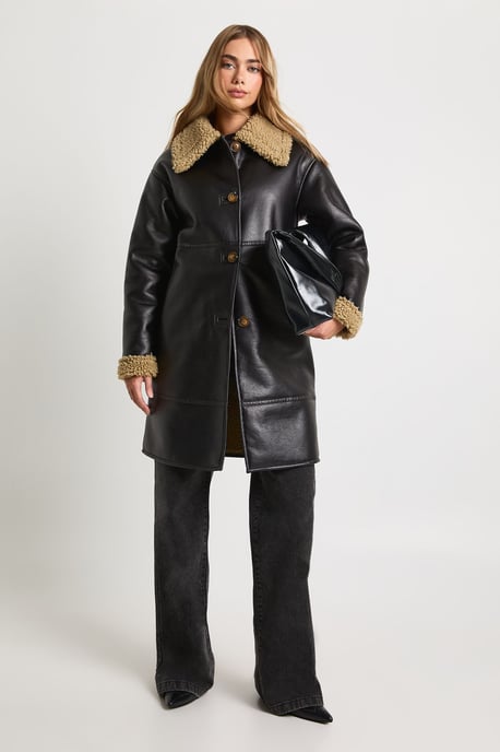 PU Longline Fur Trim Aviator Jacket - Image 3