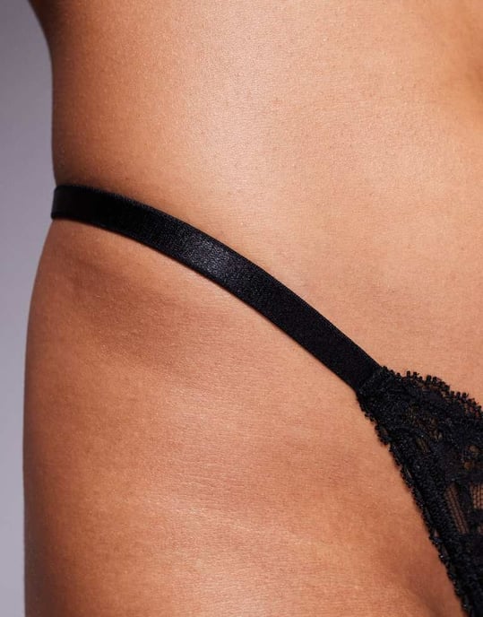 ASOS DESIGN Lola lace tanga thong with t back in black - Image 3