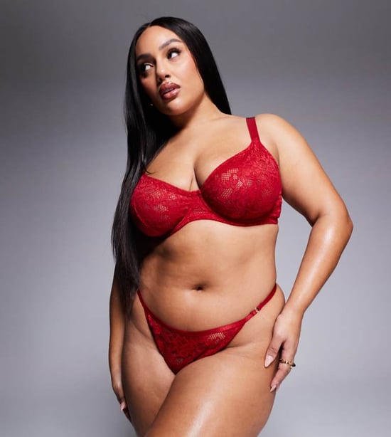 ASOS DESIGN Curve Margot lace tanga thong in red - Image 1