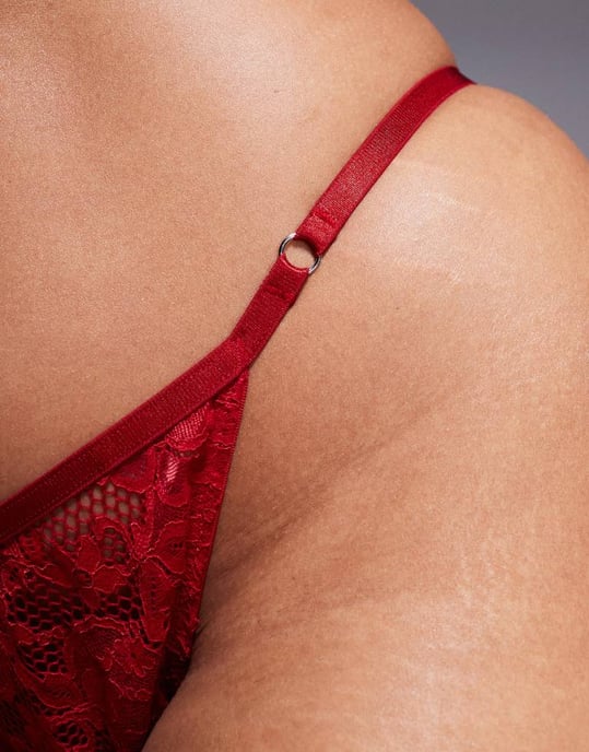 ASOS DESIGN Curve Margot lace tanga thong in red - Image 3