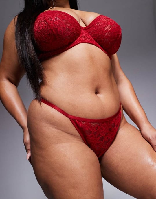 ASOS DESIGN Curve Margot lace tanga thong in red - Image 4