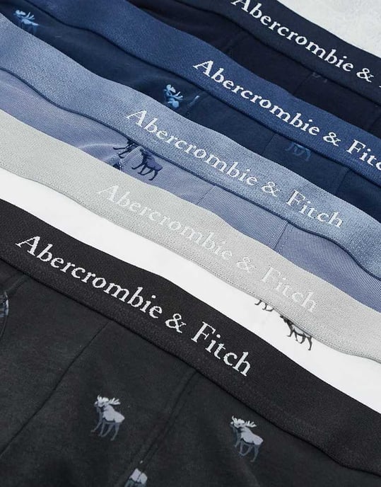 Abercrombie & Fitch 5 pack logo waistband all over icon trunks in blues - Image 3