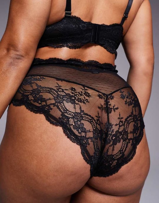 ASOS DESIGN Curve Lola lace high waist brief in black - Image 4