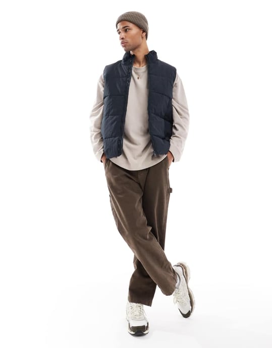 ONLY & SONS funnel neck padded gilet in navy - Image 3