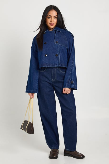 Cropped Denim Trench Coat - Image 1