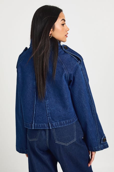 Cropped Denim Trench Coat - Image 2