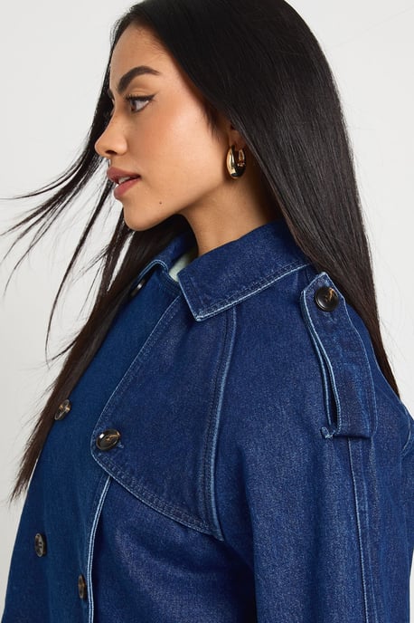 Cropped Denim Trench Coat - Image 3