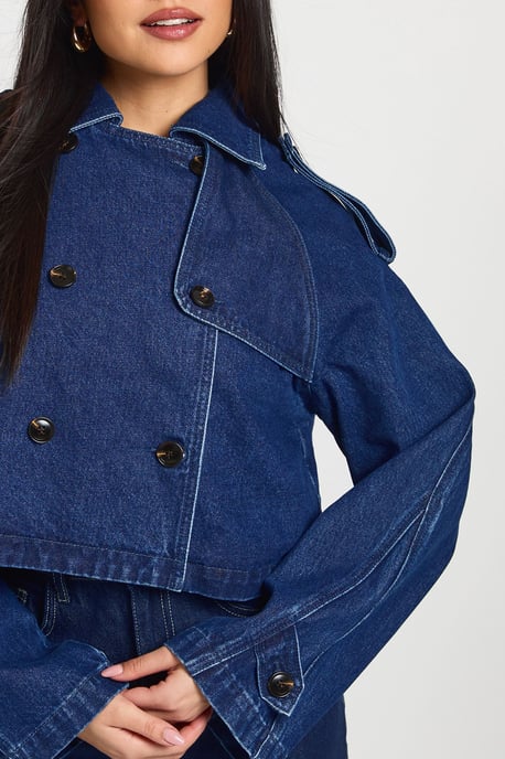 Cropped Denim Trench Coat - Image 4