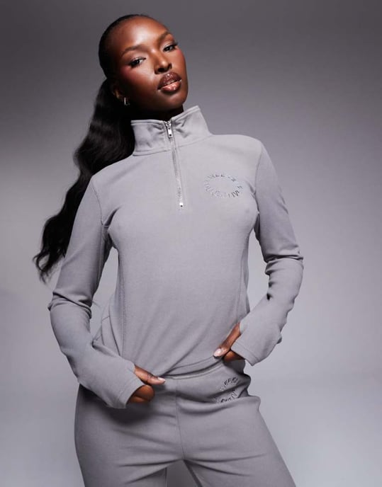 Weekend Collective zip through micro fleece co-ord in grey - Image 1