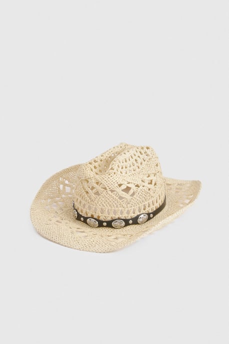 Studded Trim Straw Western Cowboy Hat - Image 2
