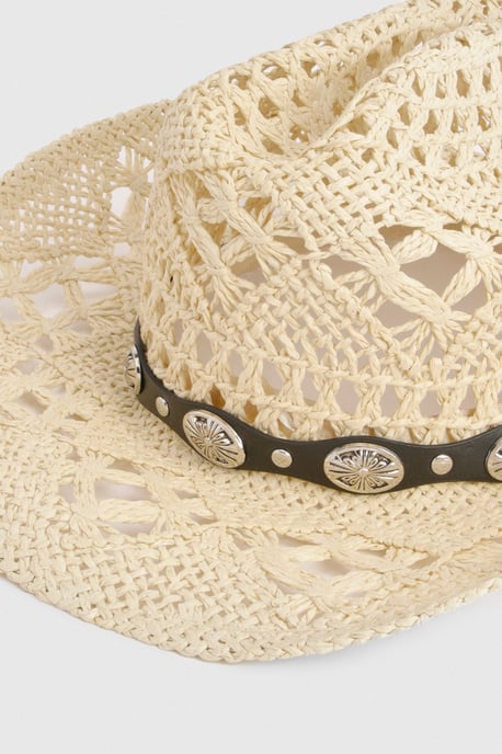 Studded Trim Straw Western Cowboy Hat - Image 3