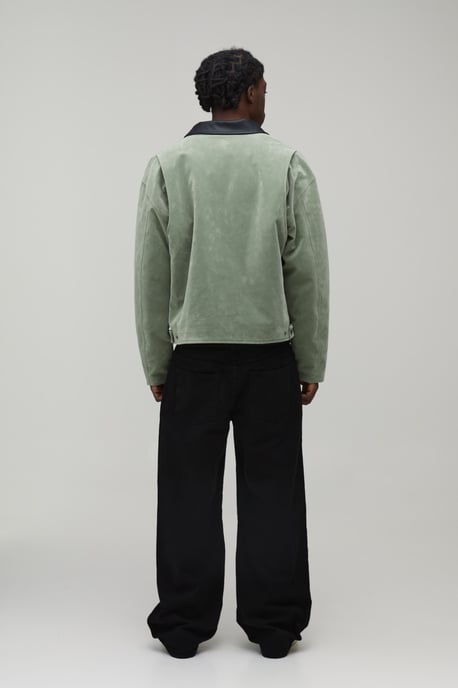Oversized Boxy Contrast Collar Faux Suede Harrington Jacket - Image 2