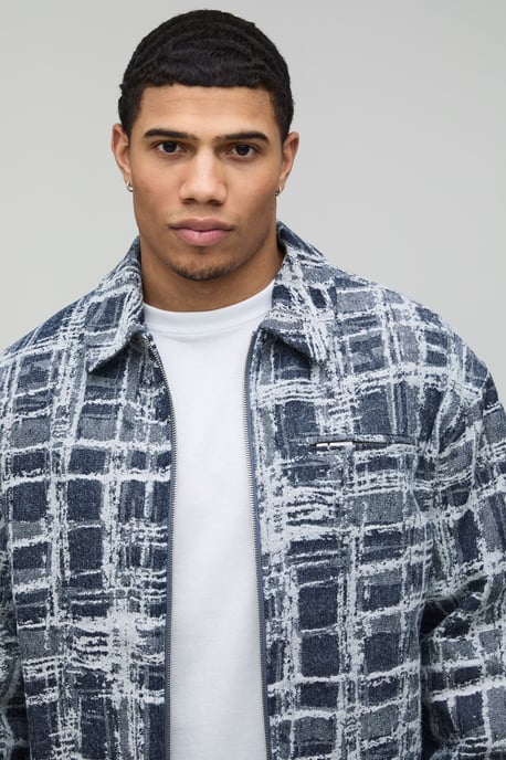 Boxy Fit Textured Jacquard Harrington Jacket - Image 3