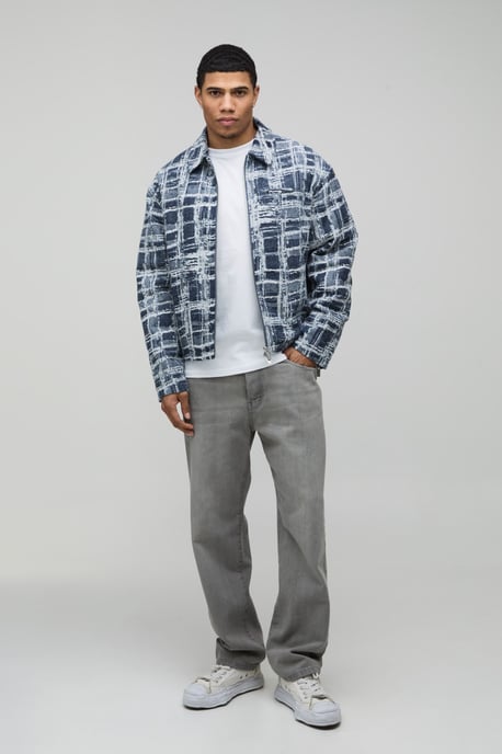 Boxy Fit Textured Jacquard Harrington Jacket - Image 4