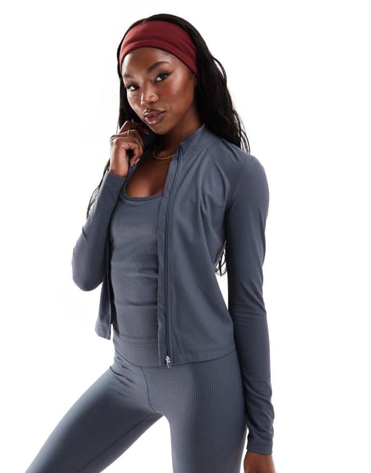 4505 active rib zip up performance track top in navy - Image 1