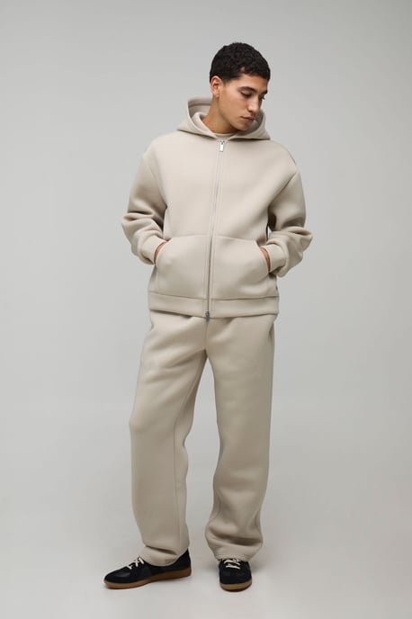 Oversized Boxy Bonded Scuba Zip Through Hooded Tracksuit - Image 1