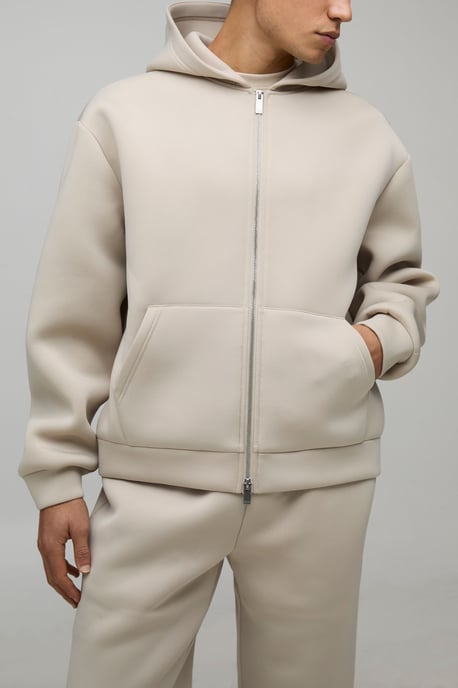 Oversized Boxy Bonded Scuba Zip Through Hooded Tracksuit - Image 3