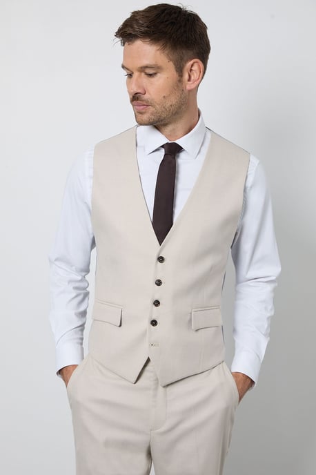 Neutral Textured Slim Fit Waistcoat - Image 1