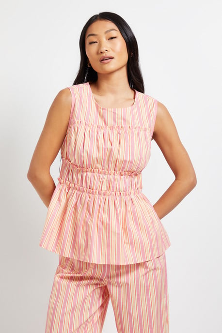 Petite Frill Detail Peplum Printed Shell Top - Image 1