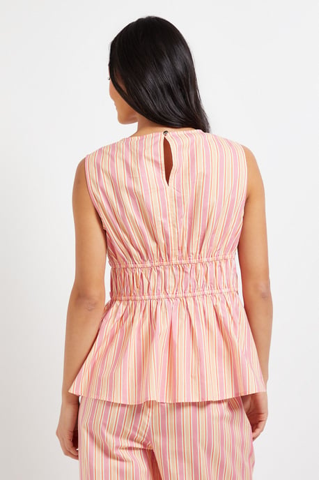 Petite Frill Detail Peplum Printed Shell Top - Image 3