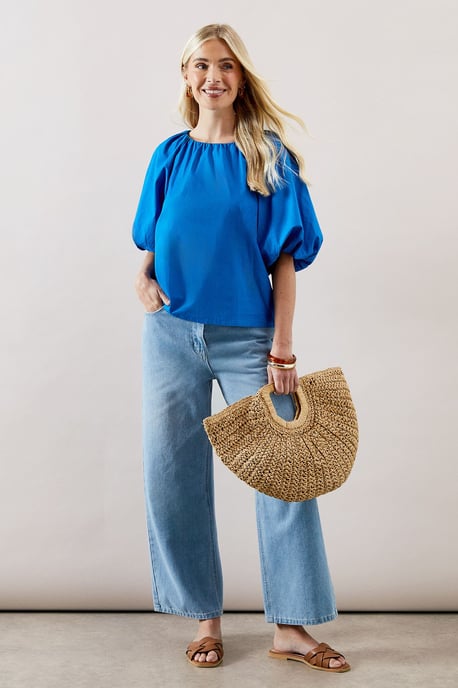Petite Puff Sleeve Cotton Poplin Top - Image 2