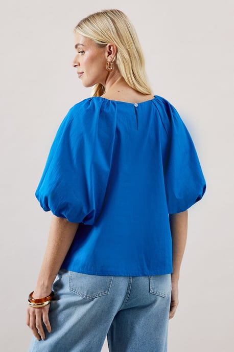 Petite Puff Sleeve Cotton Poplin Top - Image 3