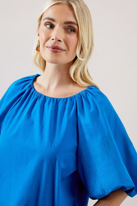 Petite Puff Sleeve Cotton Poplin Top - Image 4