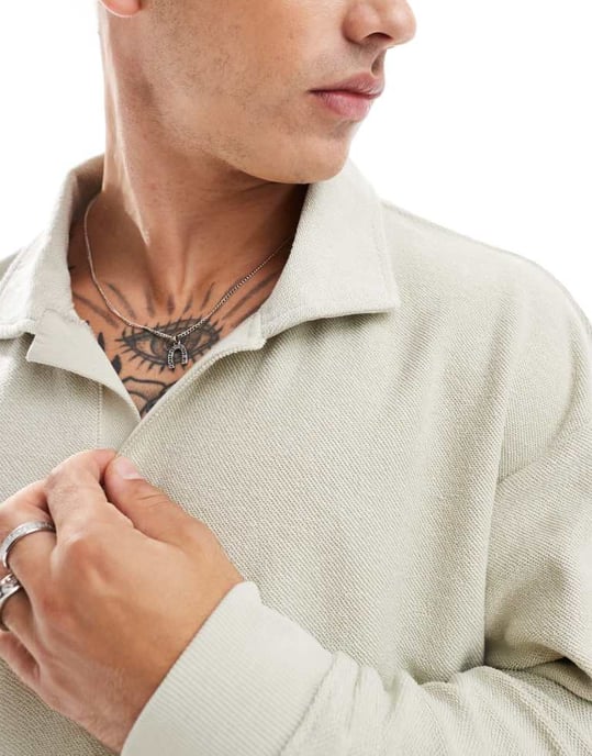 Cotton On textured rugby polo top in ivory - Image 3