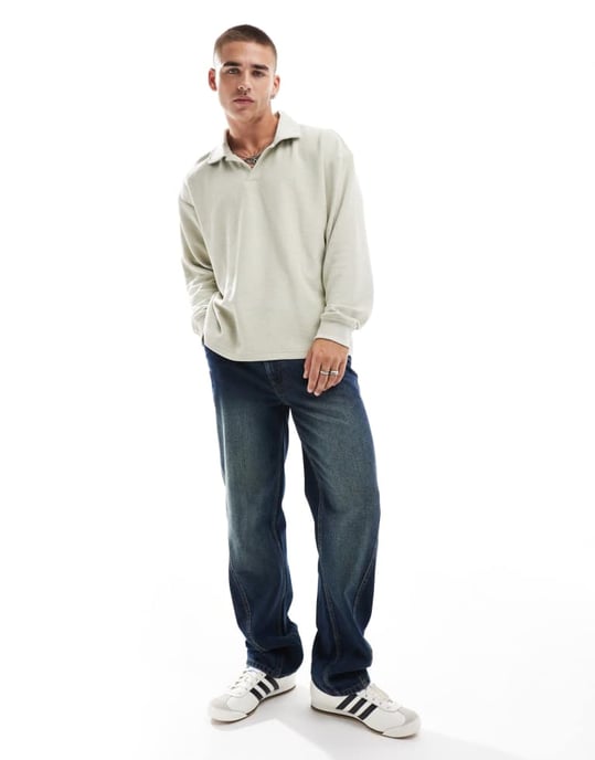 Cotton On textured rugby polo top in ivory - Image 4