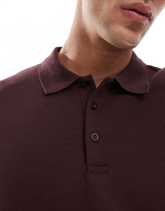 ONLY & SONS relaxed fit long sleeve polo sweater in burgundy - Image 3