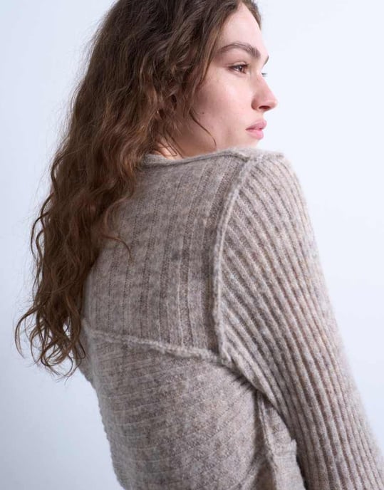 Topshop knitted co-ord asymmetric top in oat - Image 3