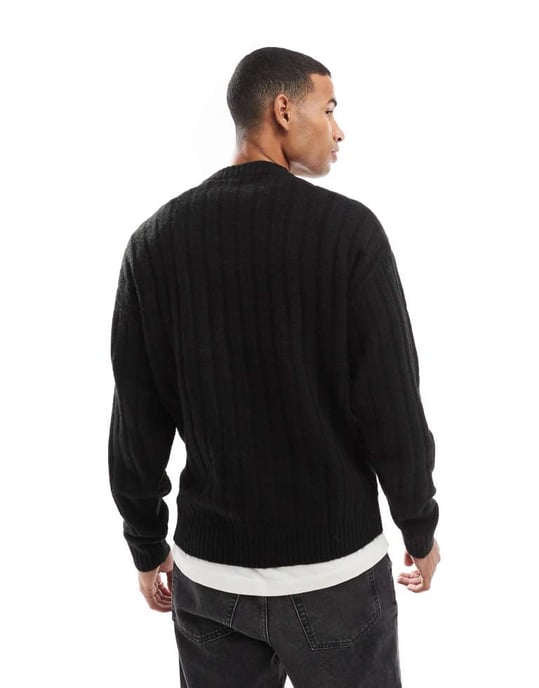 Jack & Jones oversized wide rib jumper in black - Image 3