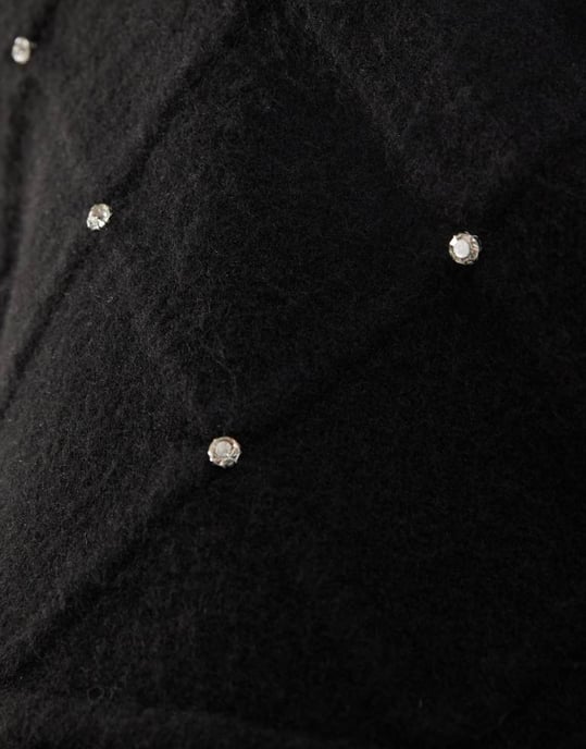 Miss Selfridge diamond pattern embellished wide sleeve jumper in black - Image 3