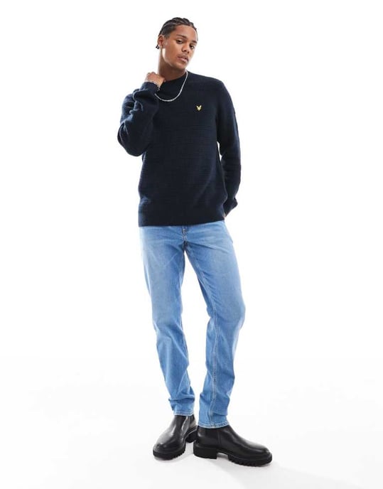 Lyle & Scott waffle knit jumper in navy - Image 4