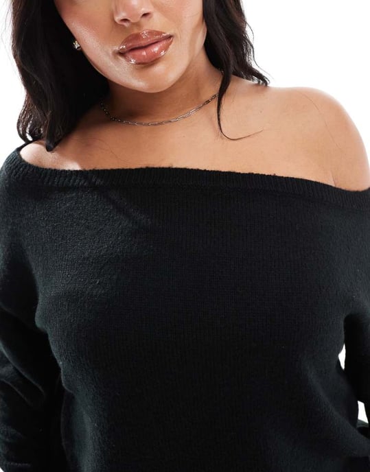 Yours off shoulder bardot jumper in black - Image 3