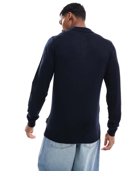 French Connection soft touch polo jumper in navy - Image 2