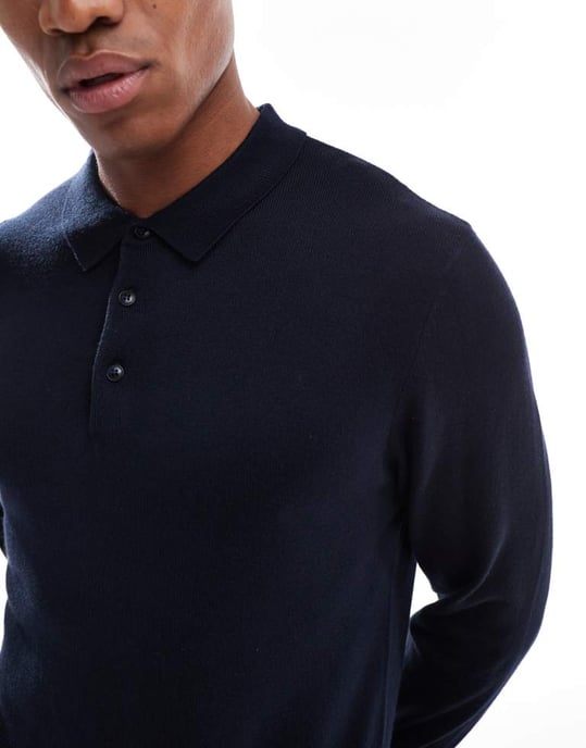 French Connection soft touch polo jumper in navy - Image 3