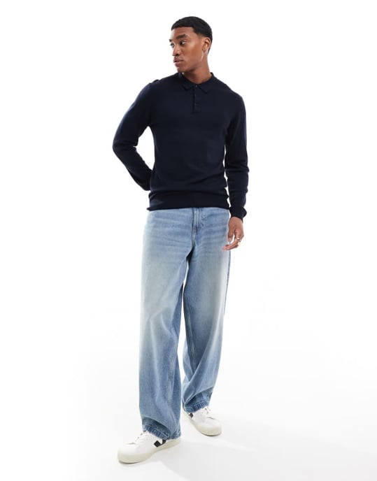 French Connection soft touch polo jumper in navy - Image 4