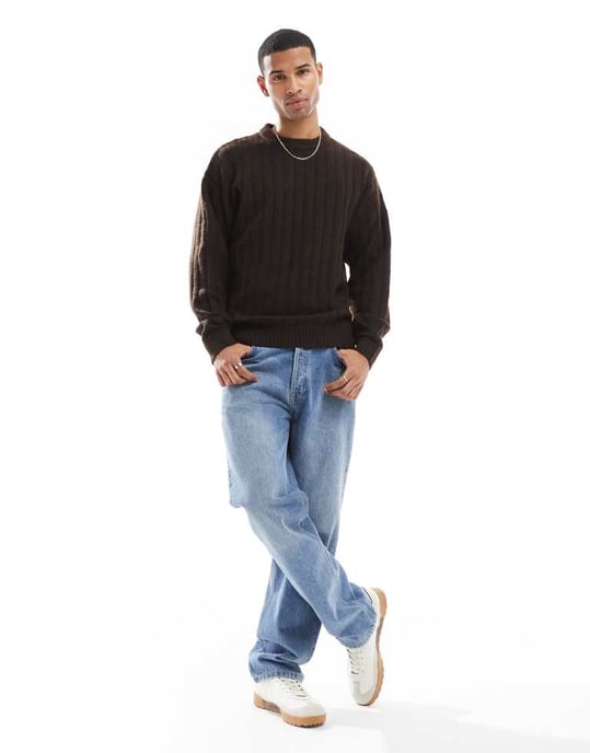 Jack & Jones oversized wide rib jumper in brown - Image 4