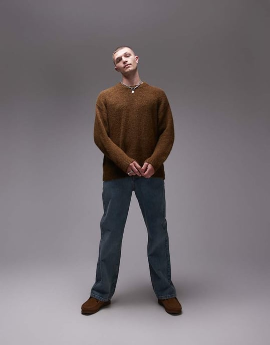 Topman relaxed fit jumper in brown - Image 2
