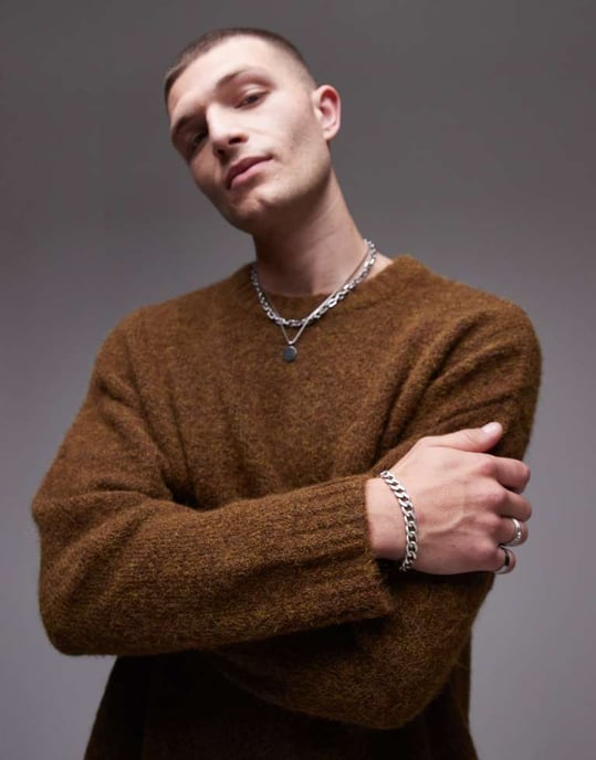Topman relaxed fit jumper in brown - Image 4