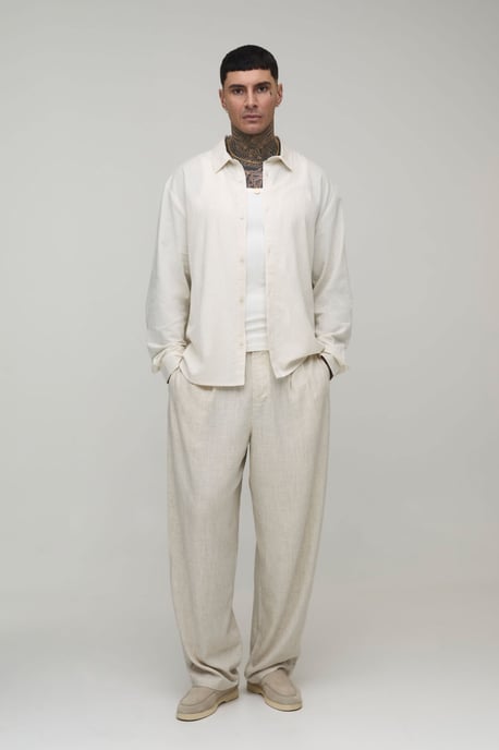 Tall Oversized Long Sleeve Linen Blend Shirt - Image 4