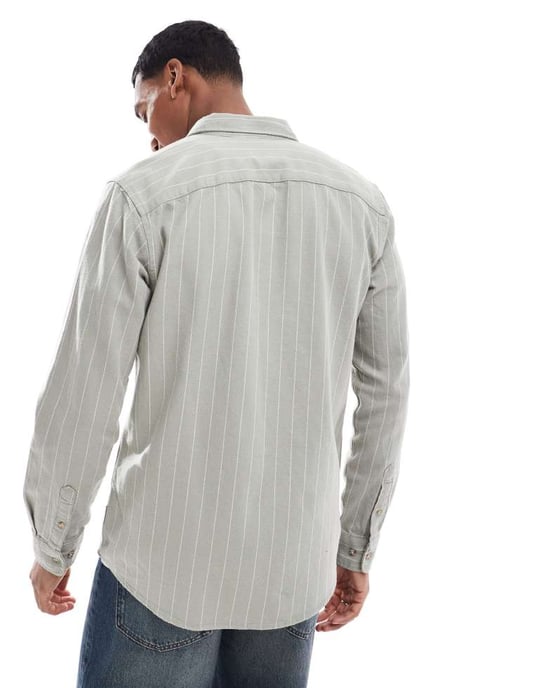 ONLY & SONS long sleeve shirt with stripe in sage - Image 4