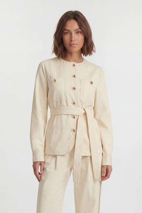 Cotton Utility Button Detail Tie Waist Shirt - Image 3