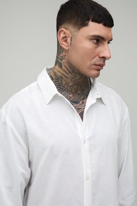 Tall Oversized Long Sleeve Linen Blend Shirt - Image 3