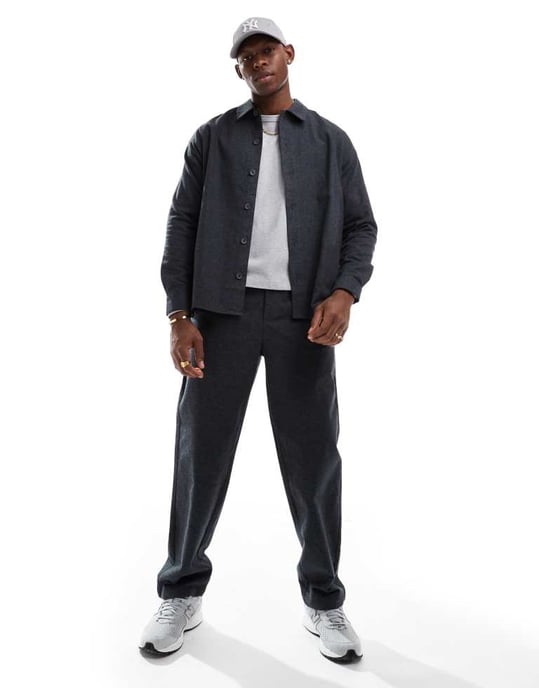 ONLY & SONS long sleeve flannel shirt co-ord in charcoal - Image 2