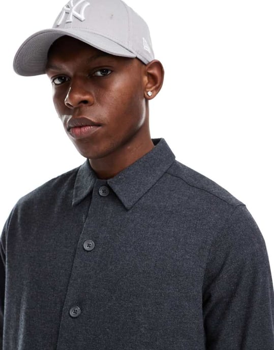 ONLY & SONS long sleeve flannel shirt co-ord in charcoal - Image 3