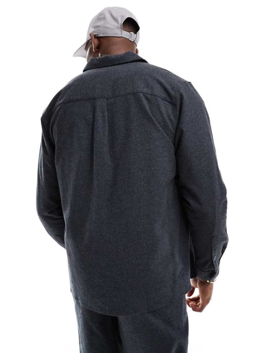 ONLY & SONS long sleeve flannel shirt co-ord in charcoal - Image 4